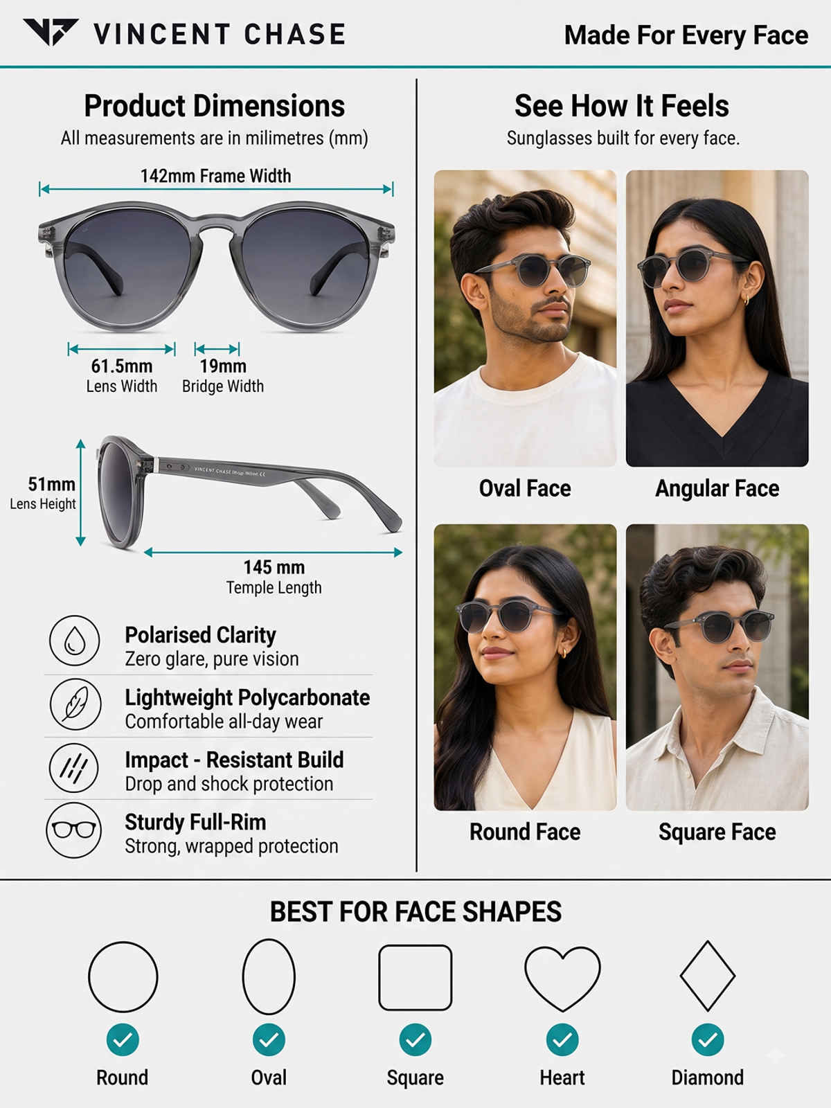 Vincent Chase By Lenskart Unisex Metal Round Sunglasses | Grey - M