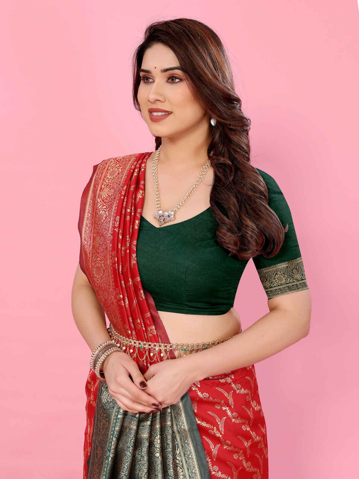 Hema Silk Mills Women Woven Banarasi Silk Blend Saree | Maroon