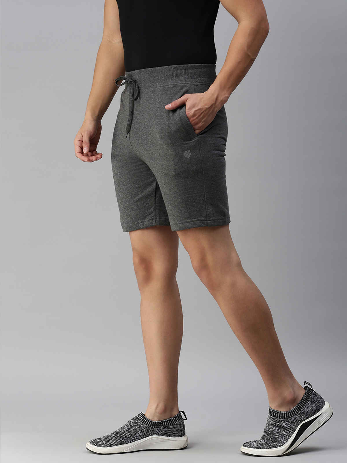 Onn French Terry Active Superior Cotton Shorts | Black Melange - L
