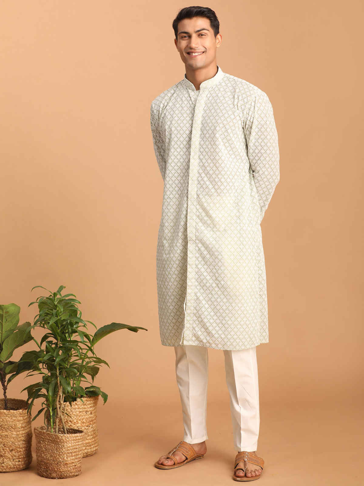 Vastramay Men's Cotton Pant Style Pyjama | Cream | S