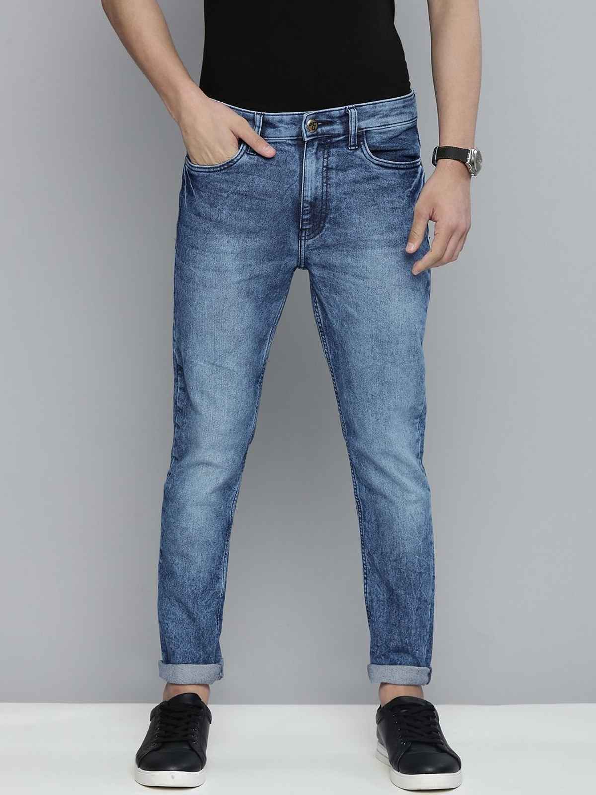 The Indian Garage Co Men's Slim Fit Solid Casual Jeans | Blue - 36