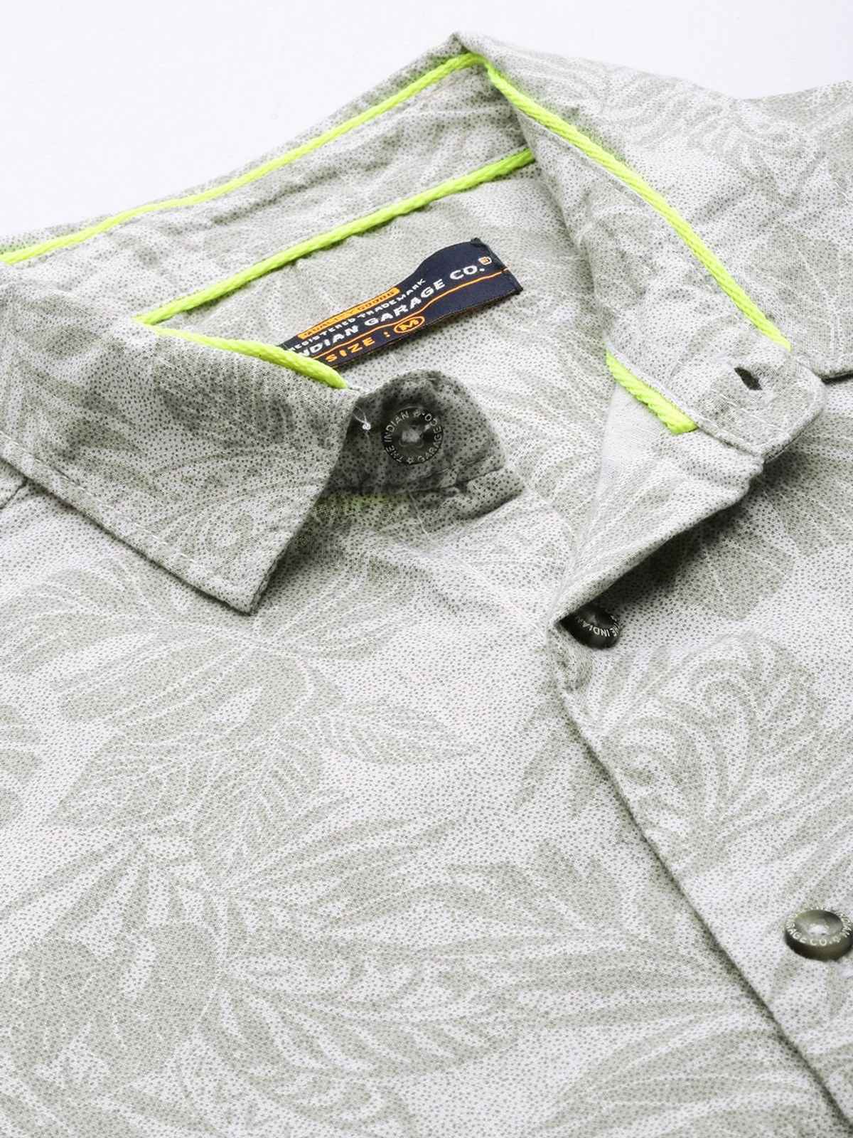 The Indian Garage Co Men's Slim Fit Tropical Casual Shirt | Grey - L