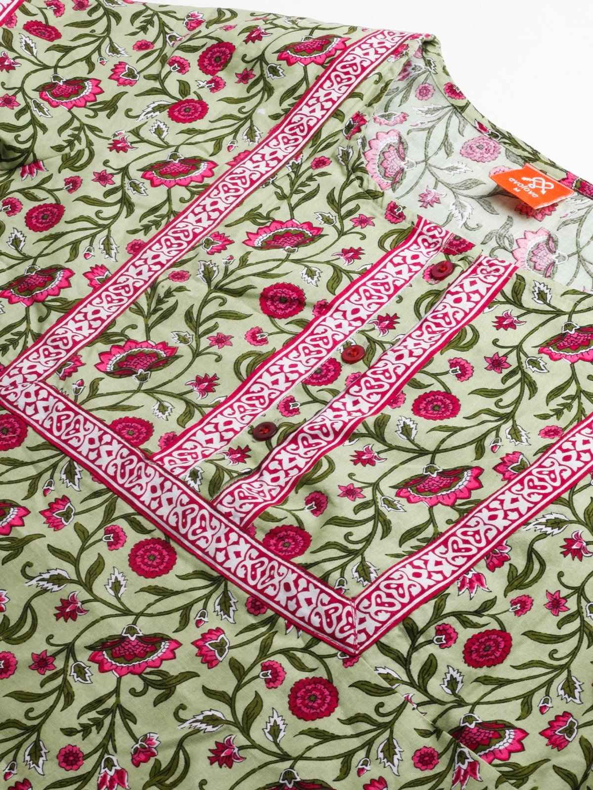 Evolove Women's Soft Cotton & Warm Printed Nighty | Green | L