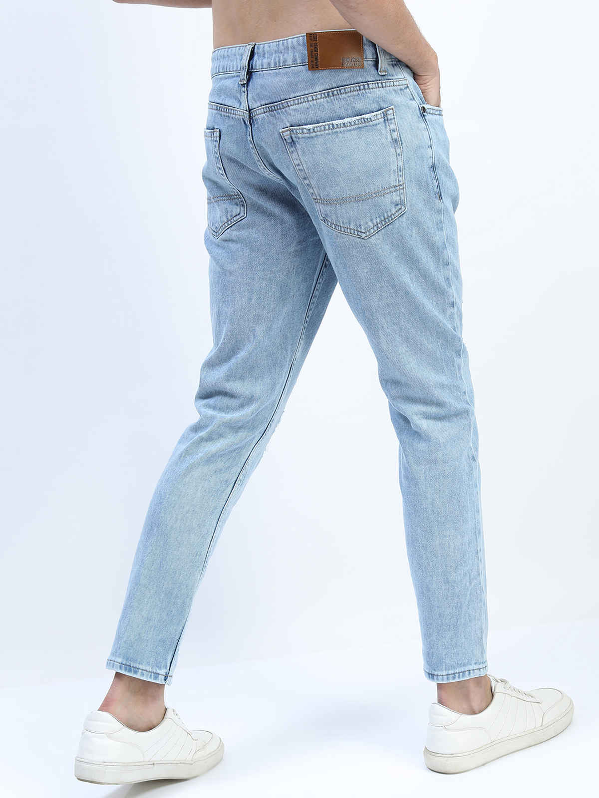 Highlander Men's Tapered Fit Highly Distressed Heavy Fade Stretchable Jeans | Blue - 34