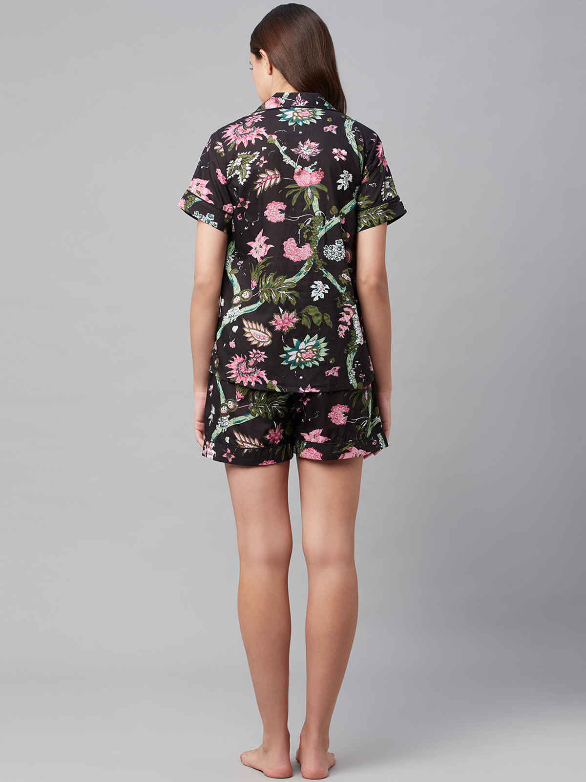 Divena Cotton Floral Print Women's Night Suit | DK0222 | Black - XL