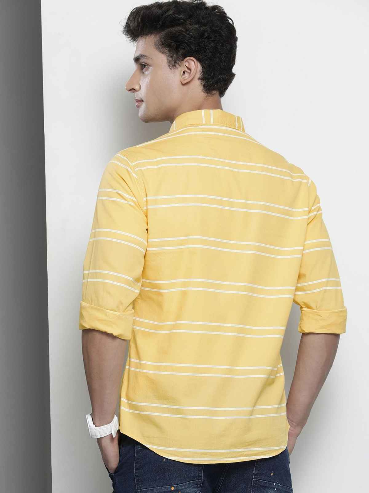 The Indian Garage Co | Men Slim Fit Striped Casual Shirt | Yellow | 2XL