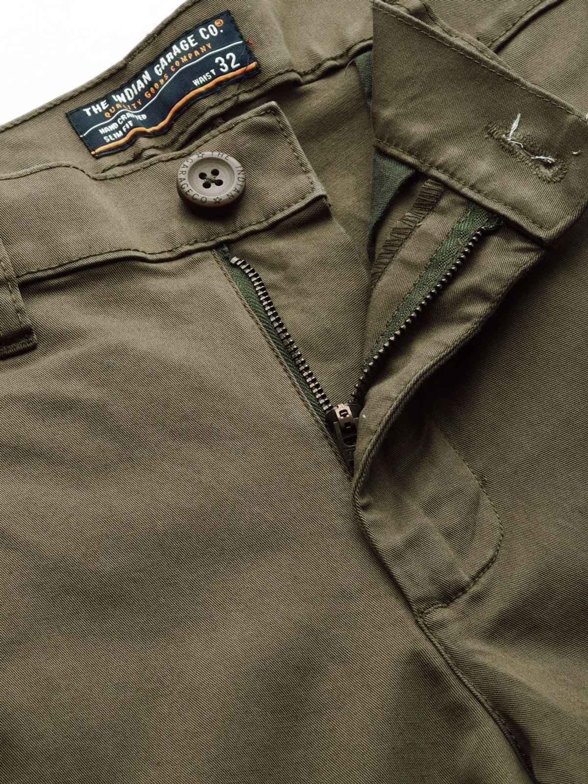 The Indian Garage Co Slim Fit Camouflage Casual Cargos | Olive - 34