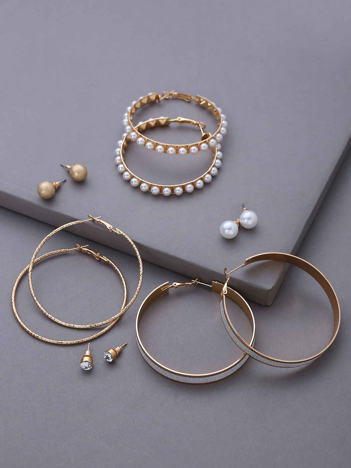 SOHI Women's Set Of 6 Gold-Toned & Plated Contemporary Studs Earrings