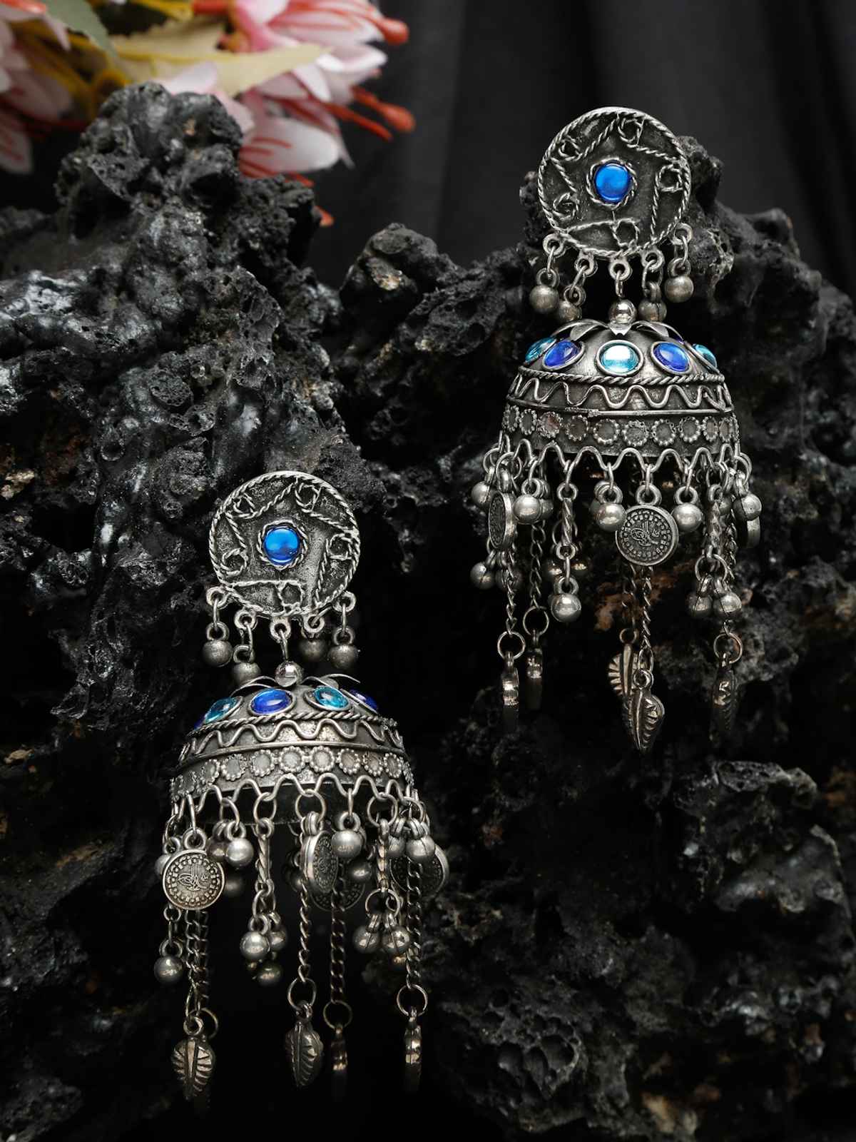 YouBella Celebrity Inspired Oxidised Silver Big Size Jhumki Earrings for Women (YBEAR - 33301)