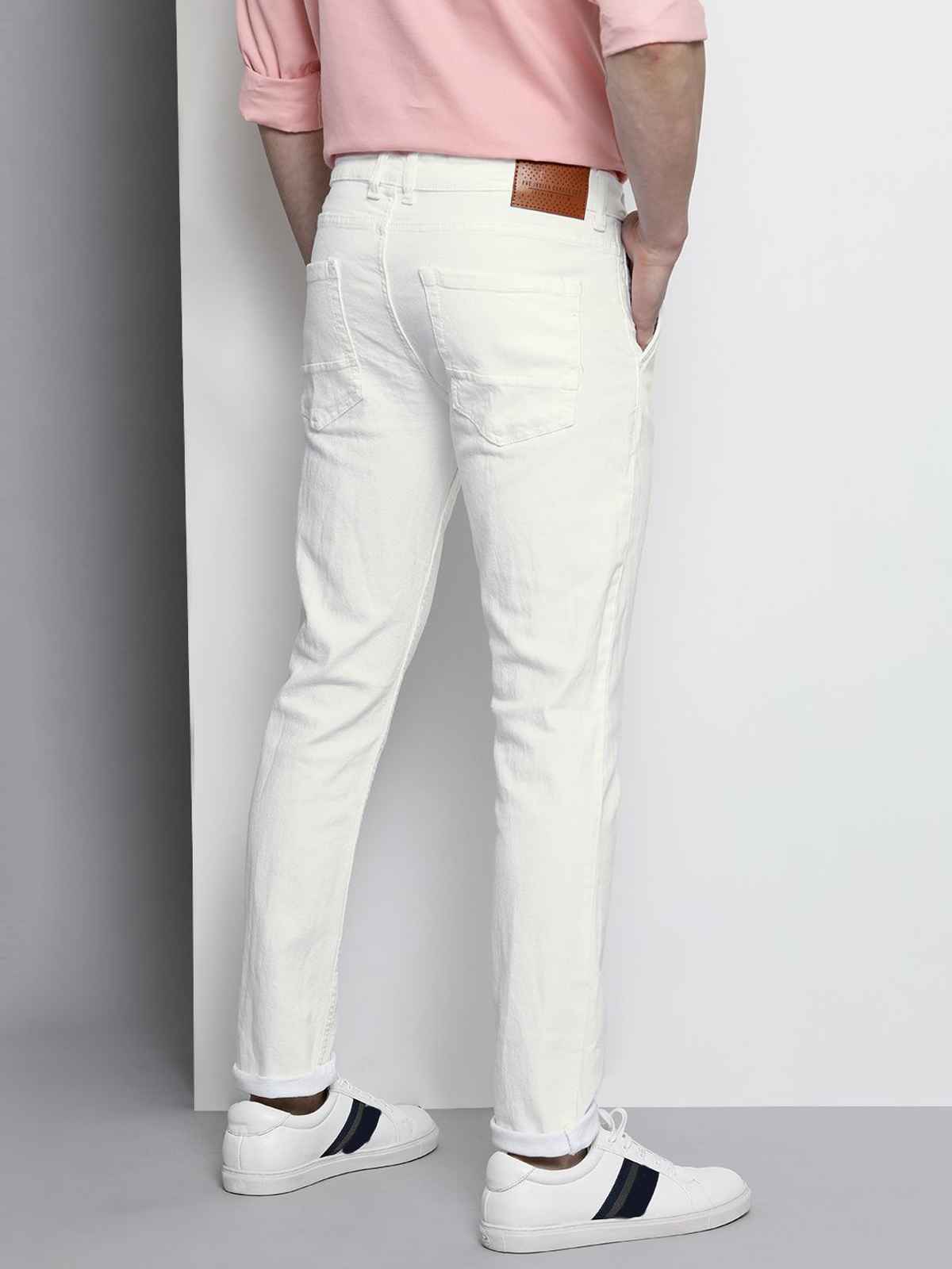 The Indian Garage Co Men | Slim Fit Solid Casual Cross Pocket | White | 32