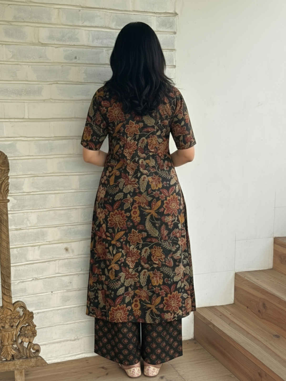 GoSriKi Women's Rayon Viscose Straight Printed Kurta with Palazzo | Vibhor Black | L
