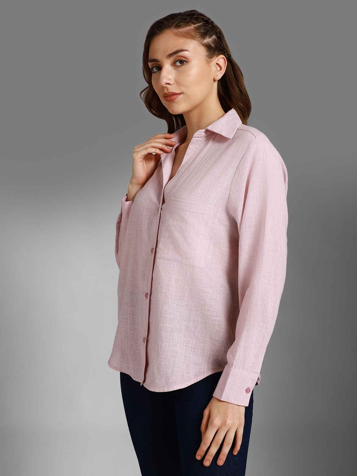 High Star Women Pink Classic Spread Collar Pure Cotton Casual Shirt (Size-S)