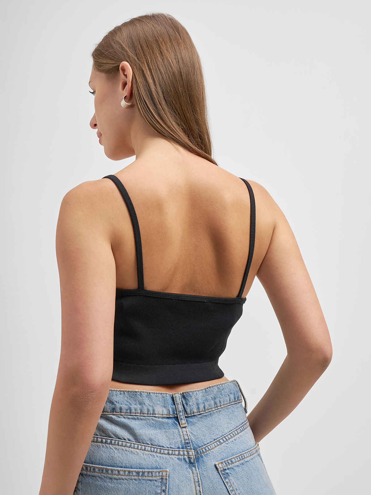 Tokyo Talkies Women Strappy Bustier Cami Crop Top | BLACK | M