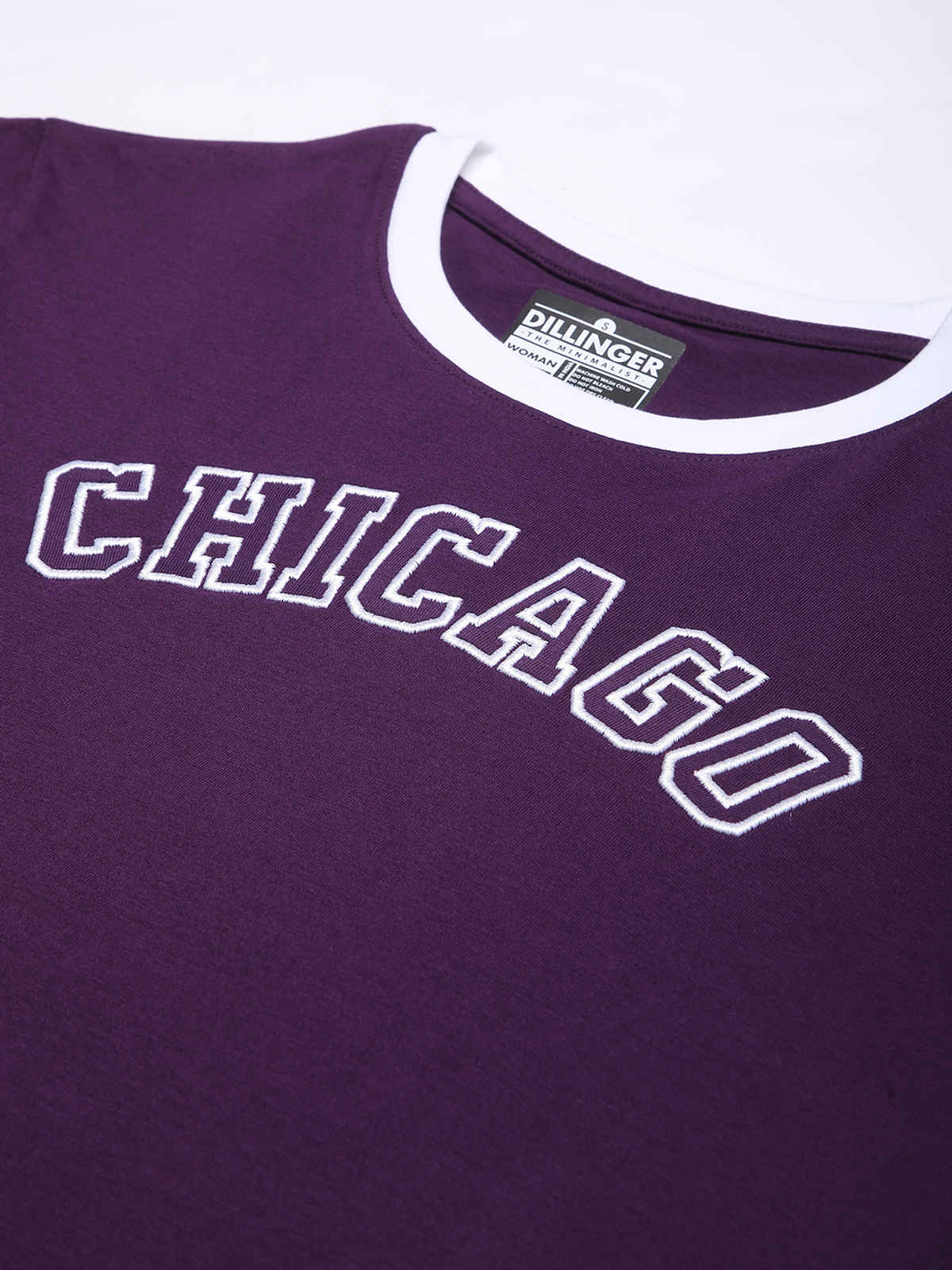 Dillinger Women's Short Sleeve Regular Fit Crew Neck Varsity Embroidery T-shirt | Purple - L