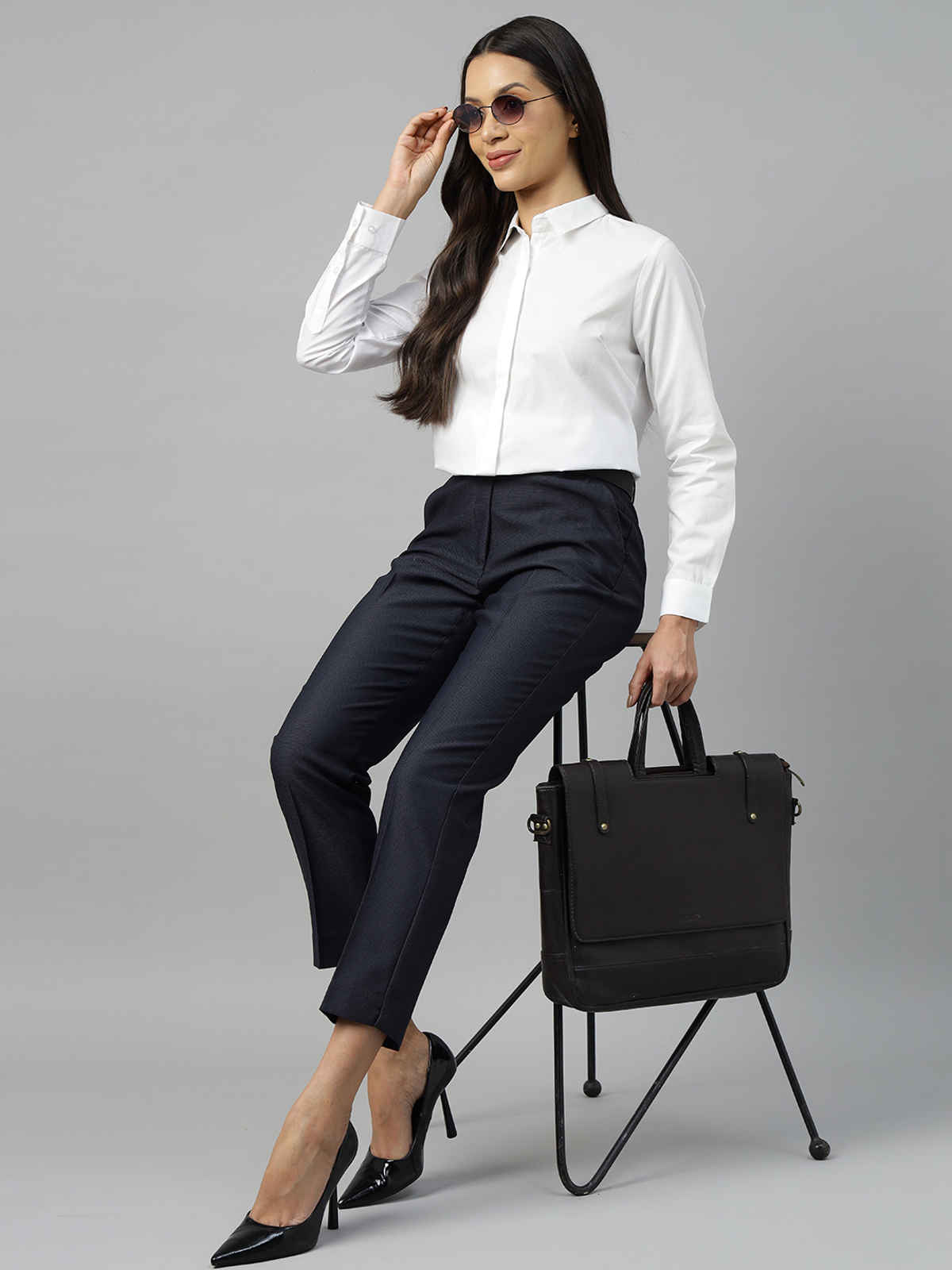 Hancock Women White Solid Regular Fit Pure Cotton Formal Shirt | S