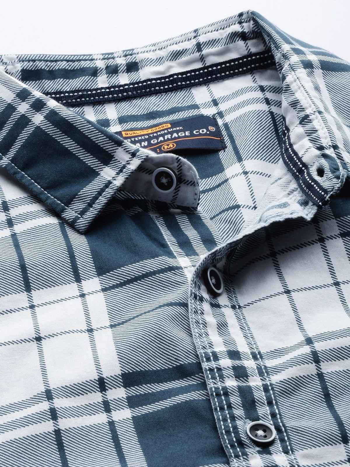 The Indian Garage Co Men's Slim Fit Checked Casual Shirt | White - XXL
