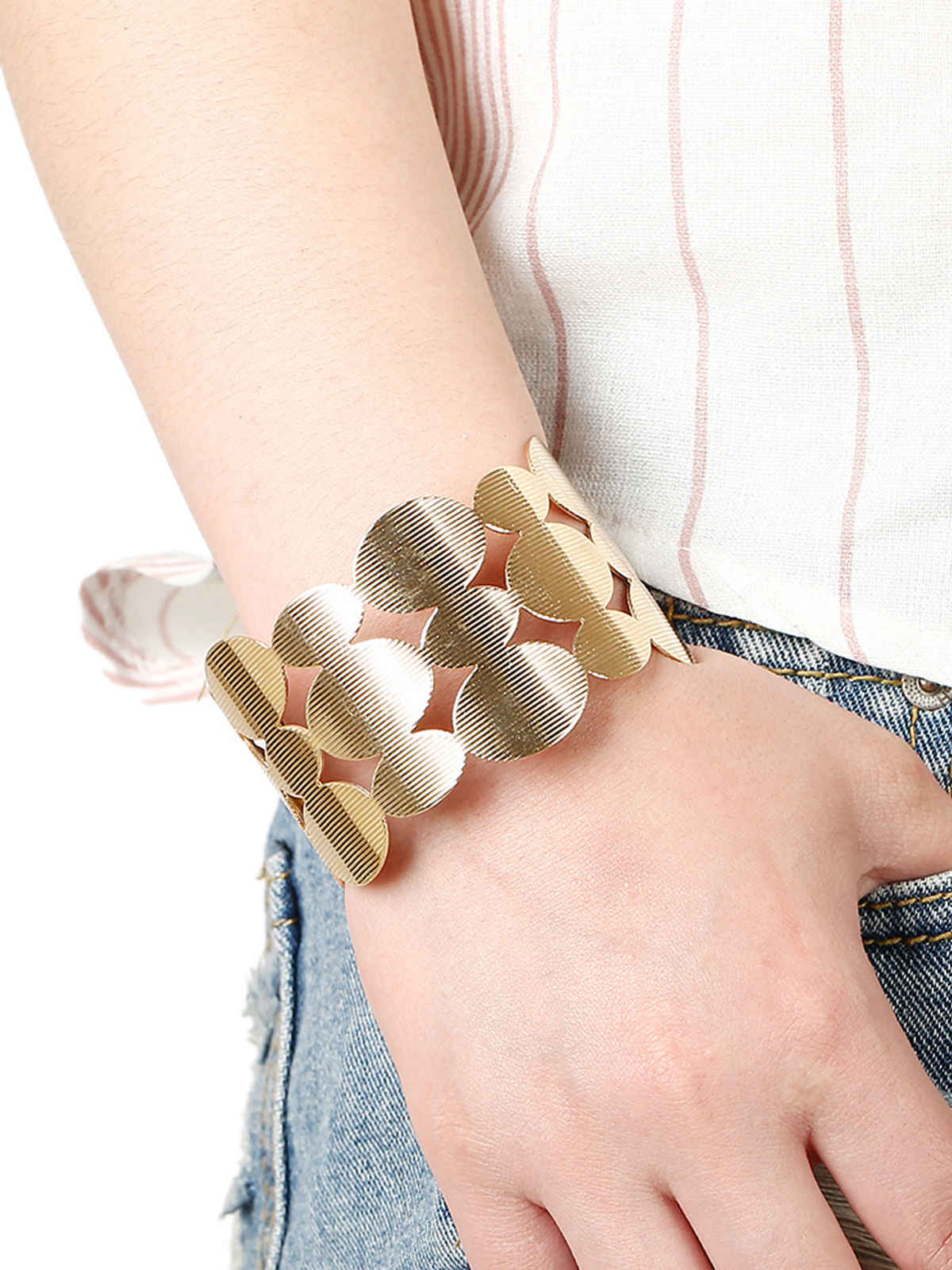 Yellow Chimes Oval Shaped Gold Plated Hand Cuff Bracelet for Women