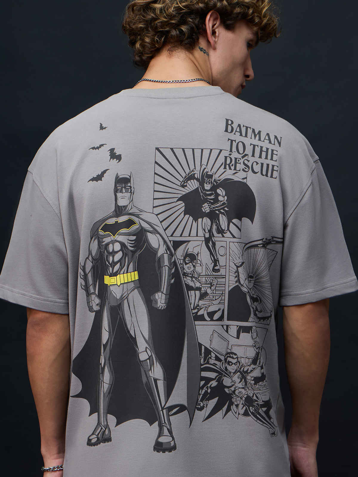 The Souled Store Men's Batman To The Rescue Oversized T-shirt | Grey | 2XL