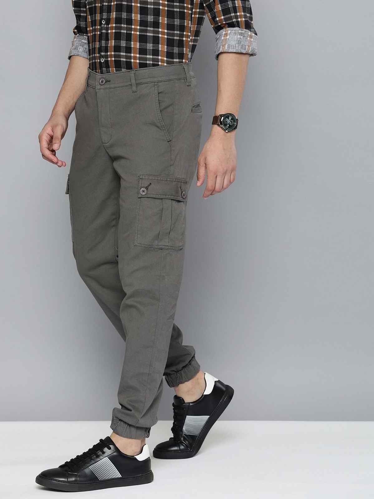 The Indian Garage Co Men's Slim Fit Solid Casual Trouser | Grey - 34