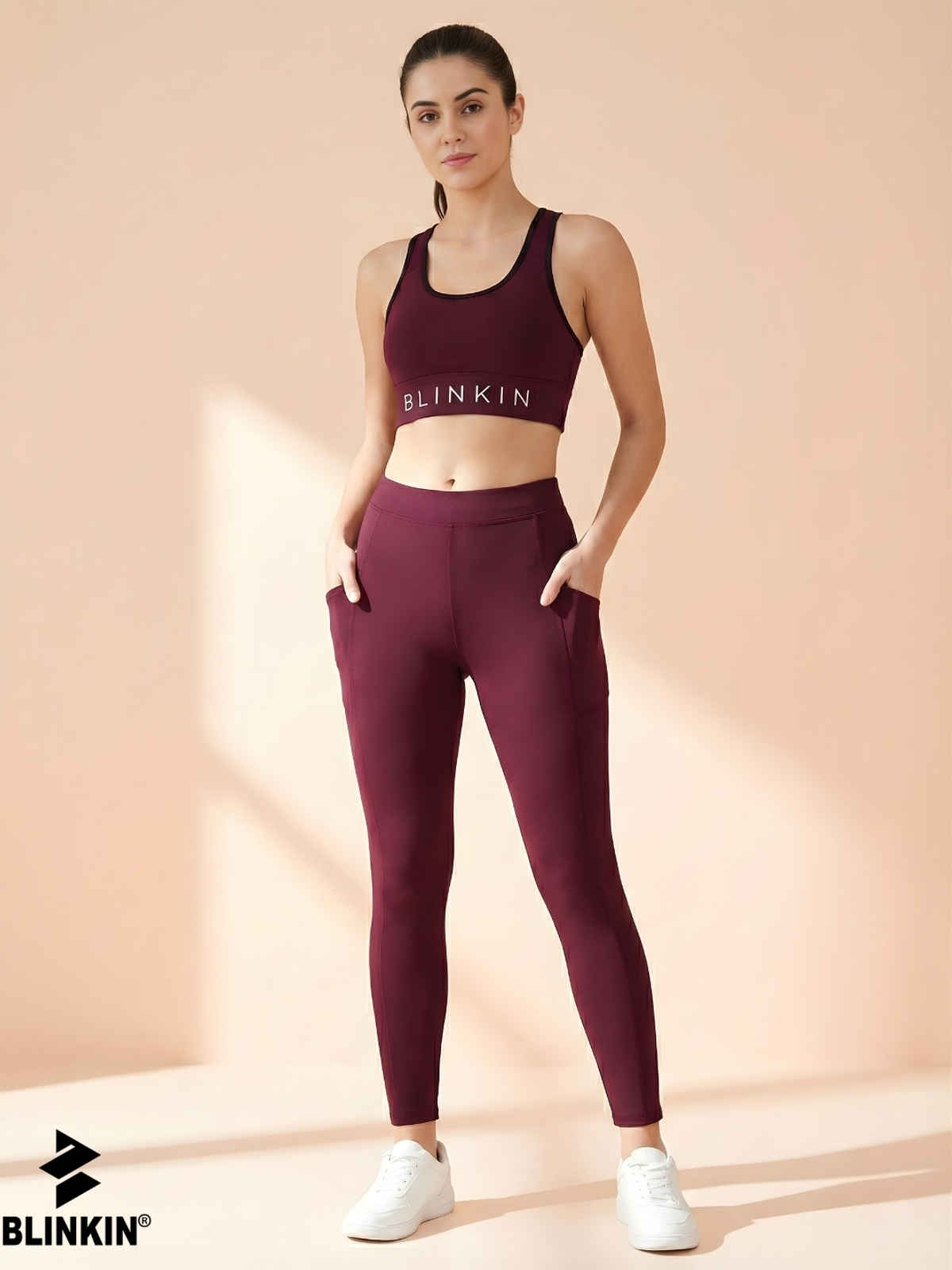 Blinkin Women's Gym Pants & Tights - Maroon | Workout | With Side Pockets | S