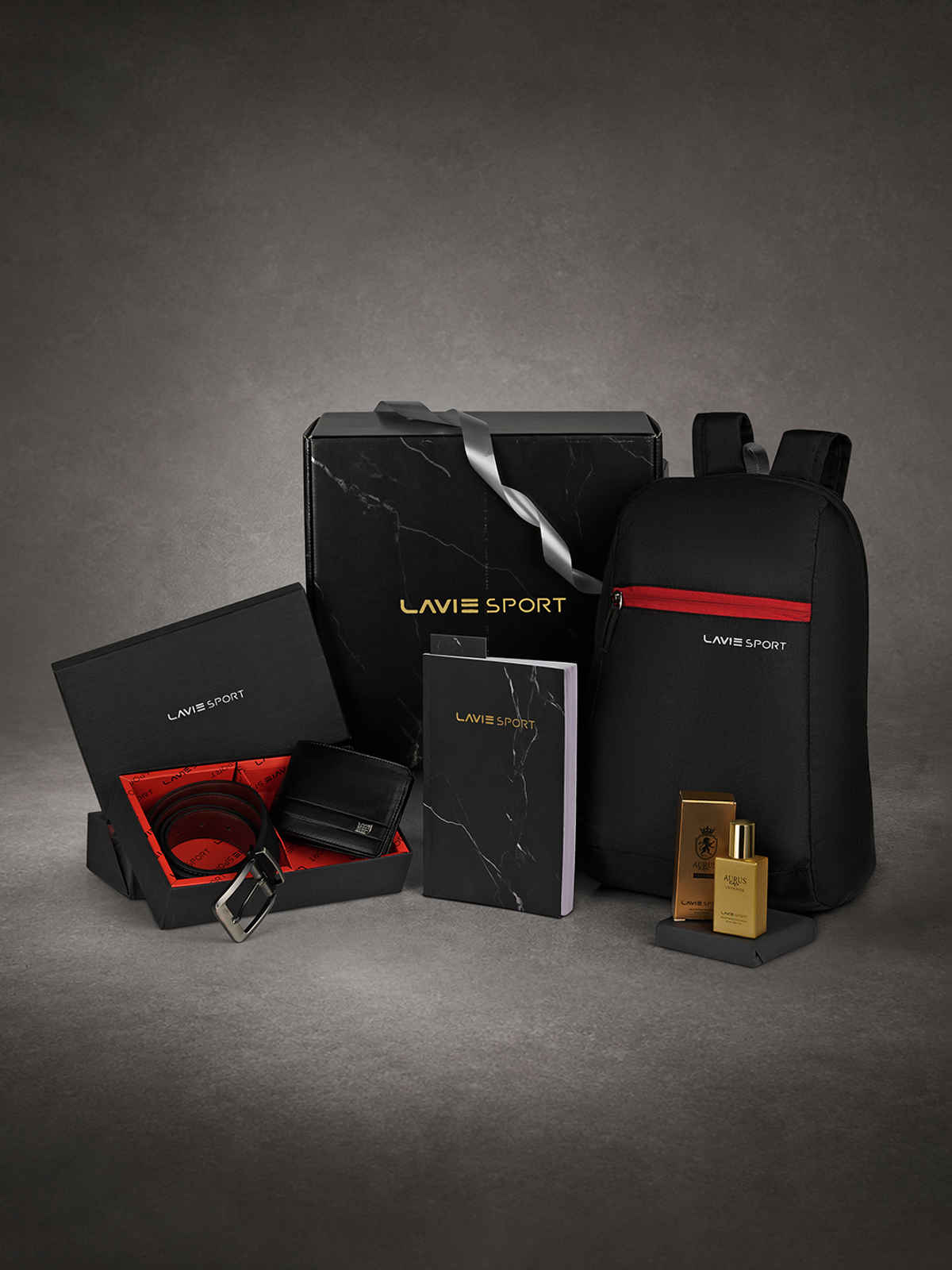 Lavie Sport Men's Midnight Backpack | Wallet | Belt | Perfume with Diary Gift Set | Black