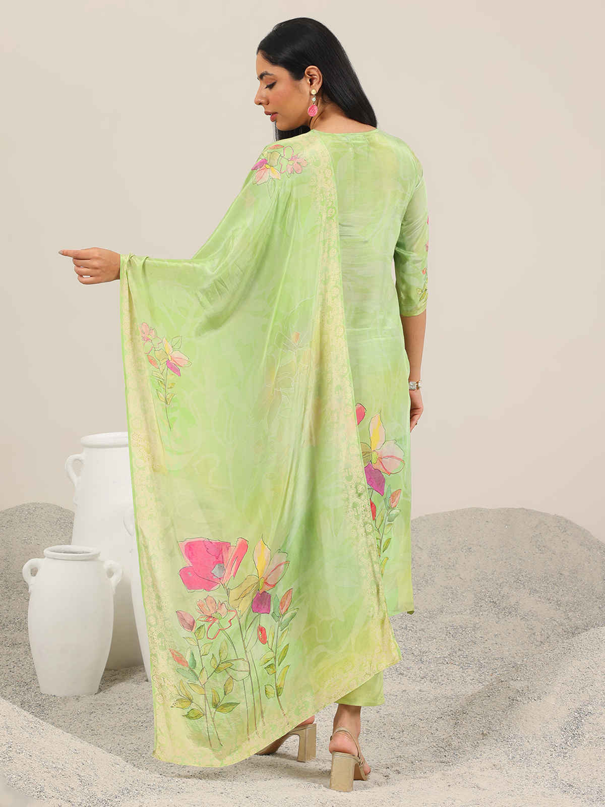 Libas Printed Silk Blend Straight Suit With Dupatta | 400298H | Green - XL