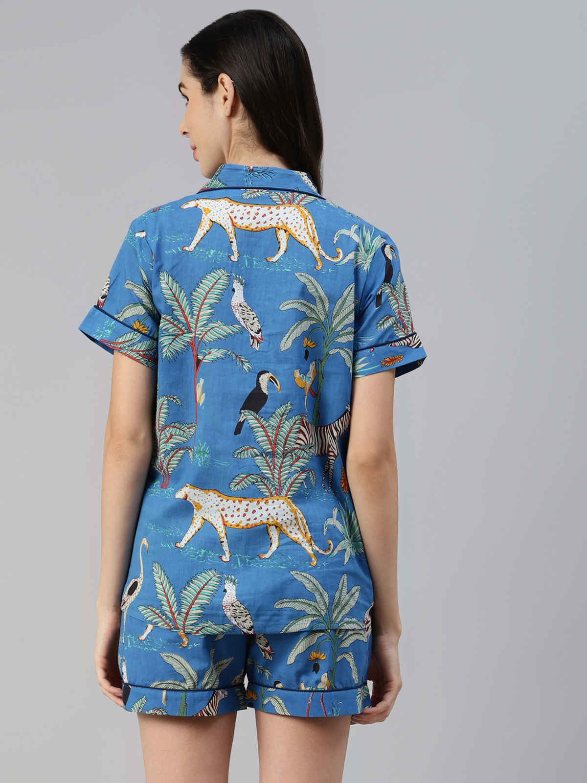 Divena Cotton Quirky Print Women's Night Suit | DK0216 | Teal Blue - S