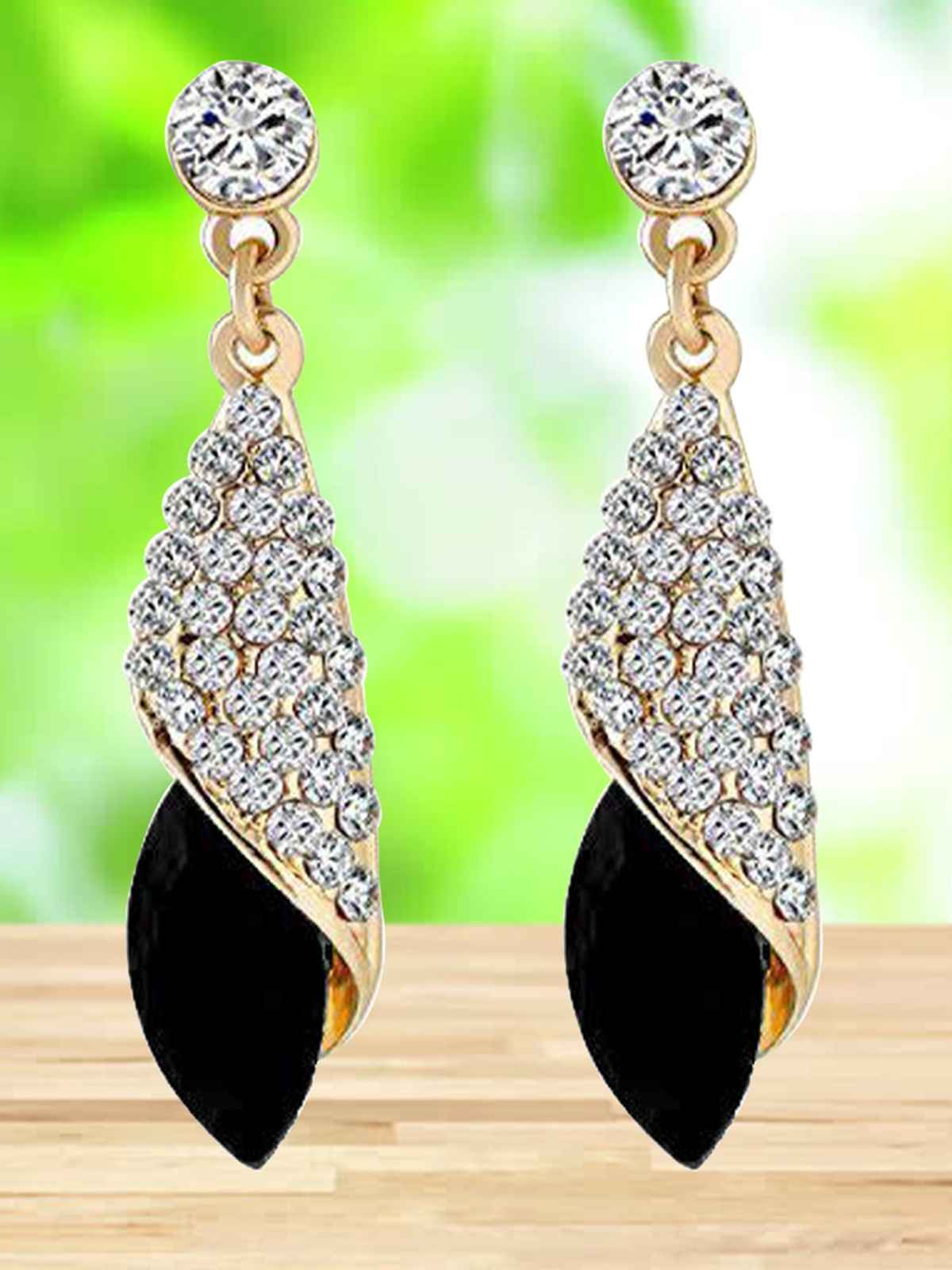 Youbella Jewellery Crystal Drop Earrings For Girls And Women (Golden Black)(Ybear - 32066)