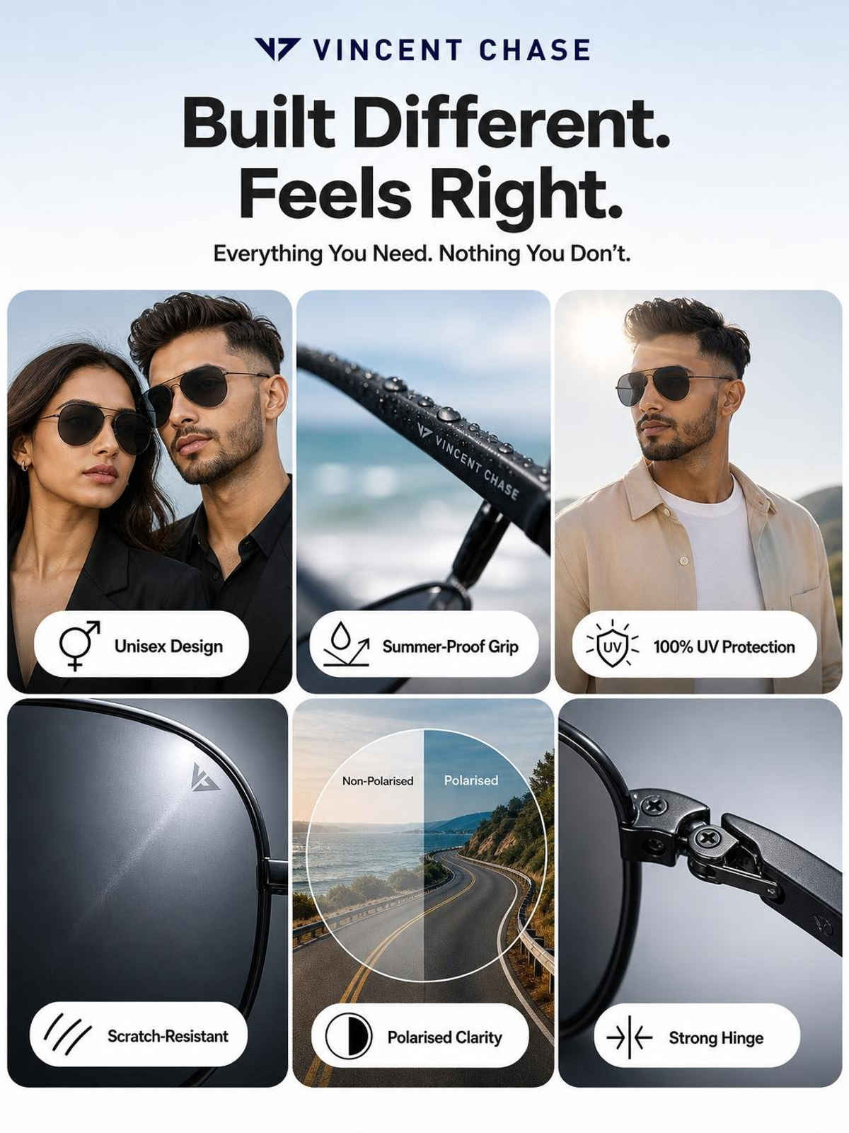 Grey Black Dark Gunmetal Full Rim Aviator Vincent Chase VC Sun Metal VC 5158 P Sunglasses