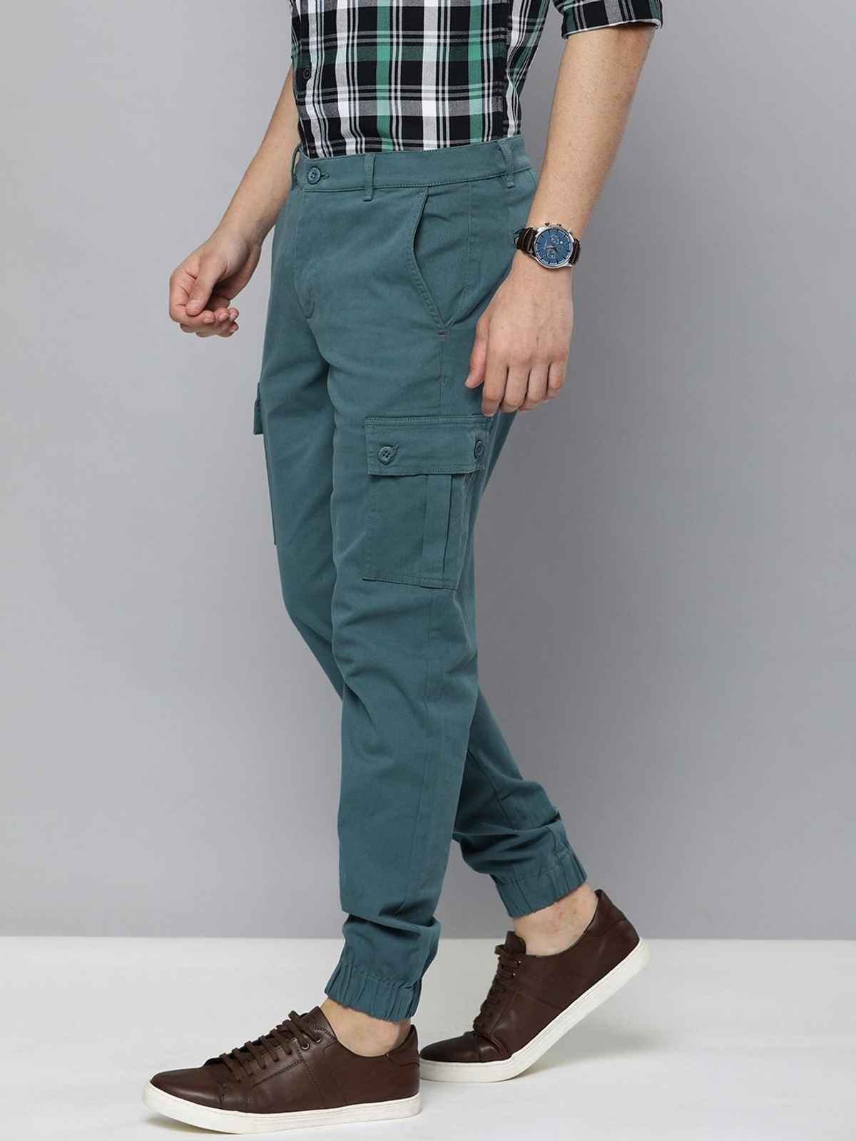 The Indian Garage Co Men's Slim Fit Solid Casual Trouser | Teal - 36