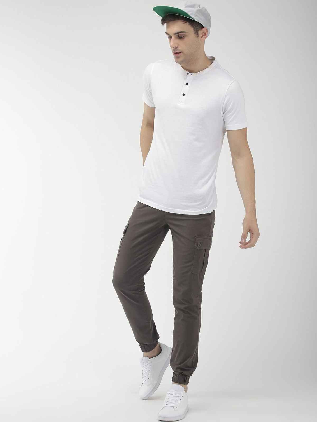 The Indian Garage Co Men's Slim Fit Solid Casual Cargo | Grey - 32