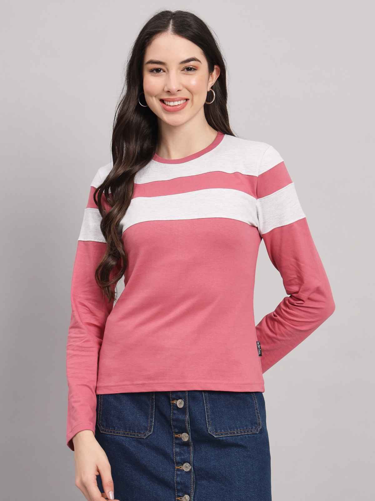 The Dry State Women's Rosebud & White Melange T-shirts WTSH | 1612B | XL