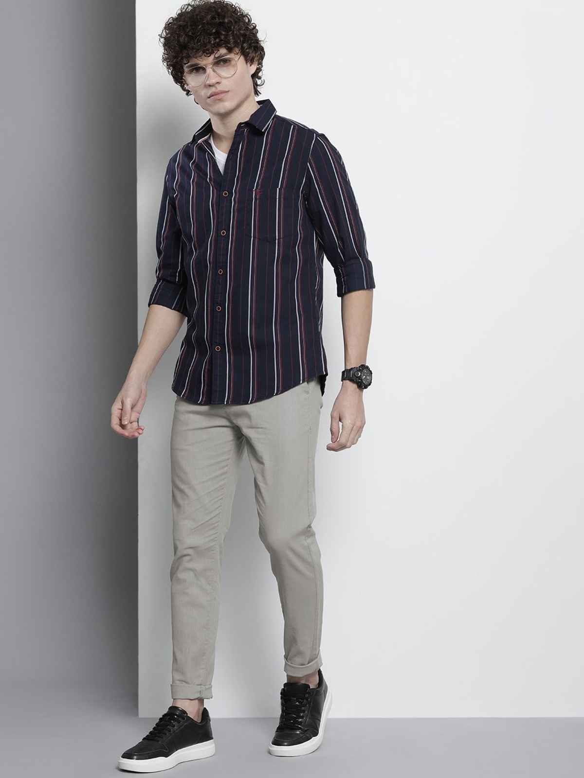 The Indian Garage Co Men's Slim Fit Solid Casual Trouser | Natural Grey - 32