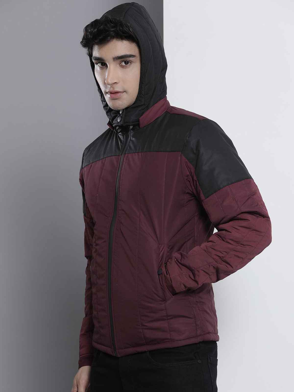 The Indian Garage Co Men's Slim Solid Jacket | Maroon - M