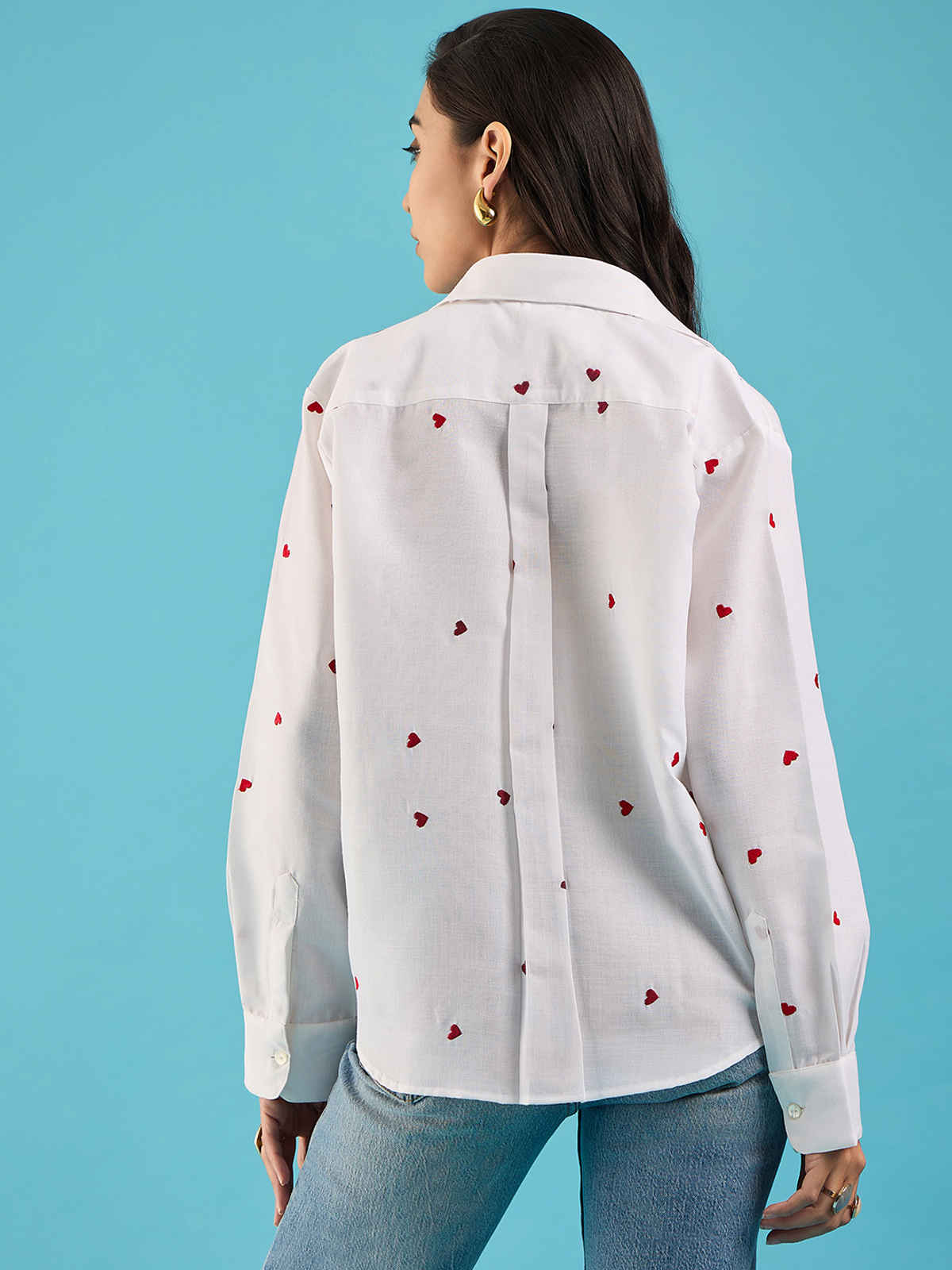Uptownie Women's Embroidered Cotton Shirt with Hearts | 120018879 | White | S