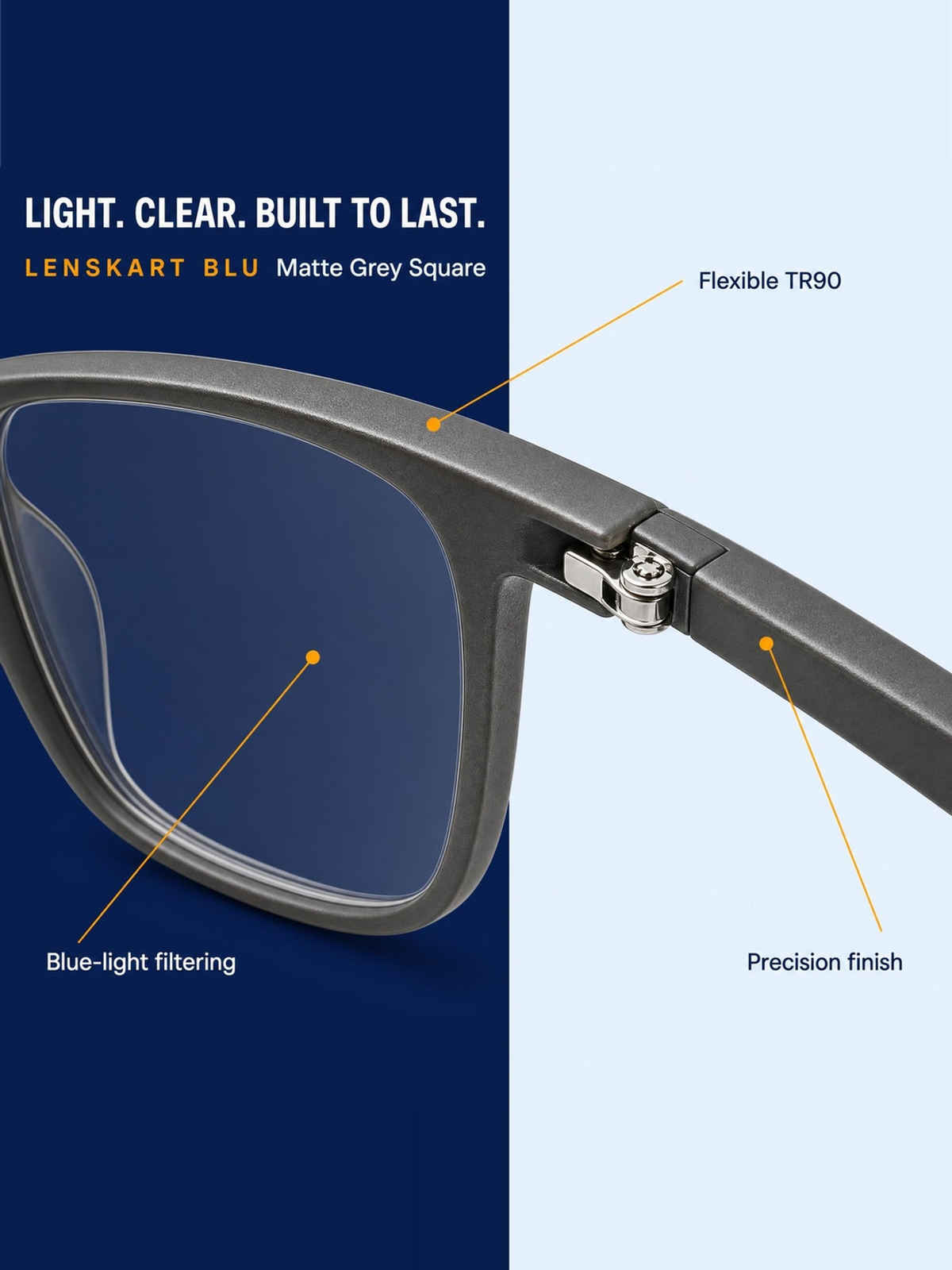 Lenskart Blu Unisex Solid TR90 Computer Glasses | Dark Grey - M