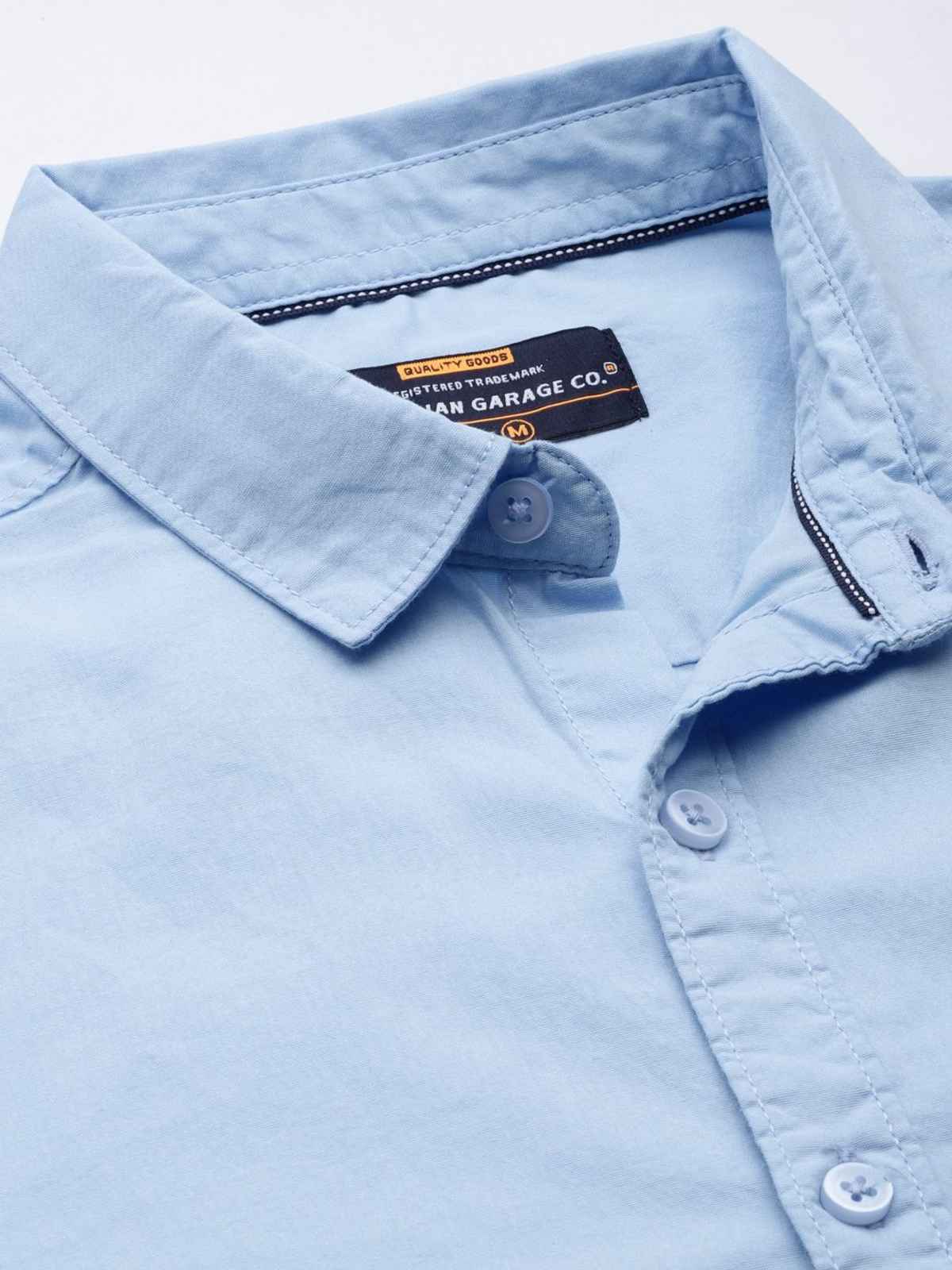 The Indian Garage Co Men's Slim Fit Solid Casual Shirt | Blue - M