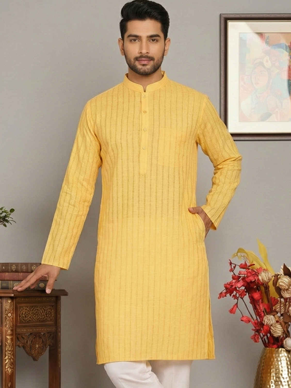 Jompers Men's Kurta | Yellow - XL