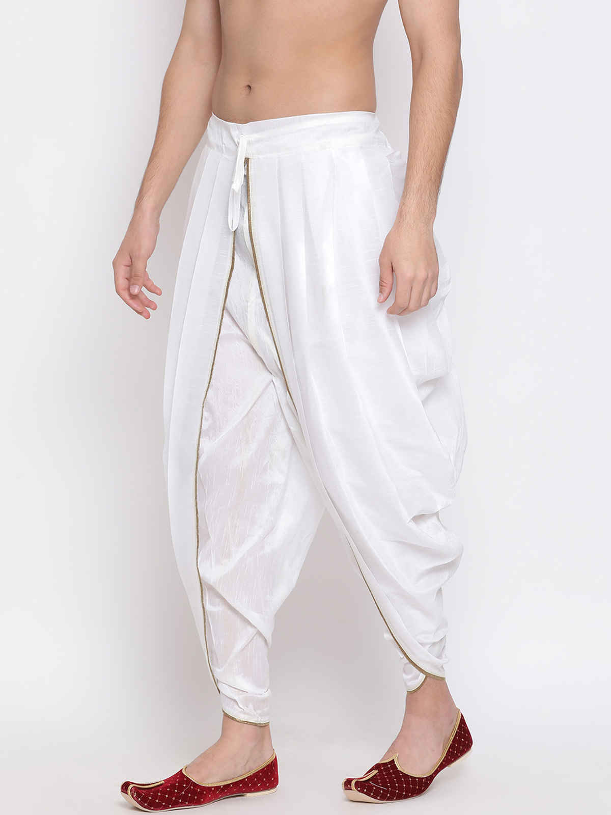 Vastramay Men's Silk Blend Dhoti | White | M