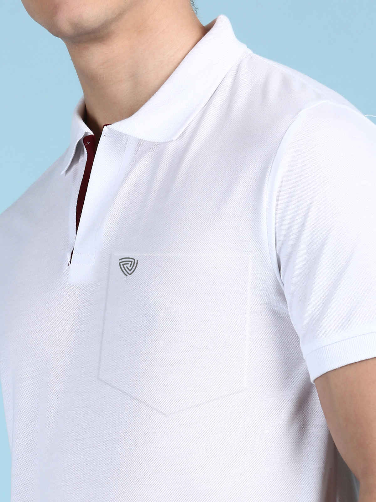 Lux Cozi Men's Solid Cotton Polo T-shirt with Pocket | White - S