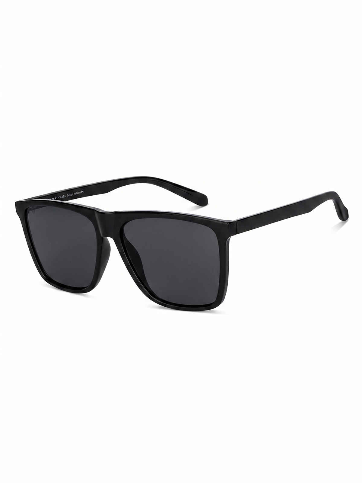 Vincent Chase By Lenskart Unisex Solid Plastic Wayfarer Sunglasses | Black - L
