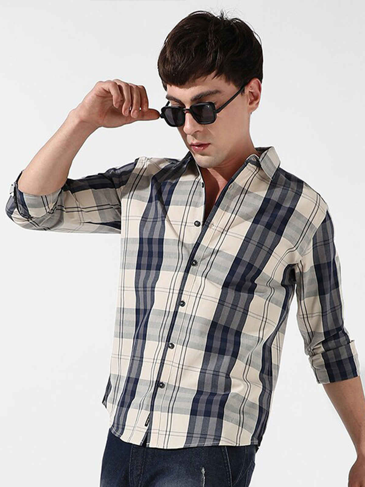 Campus Sutra Men's Tartan Plaid Shirt | Multicolour - XL