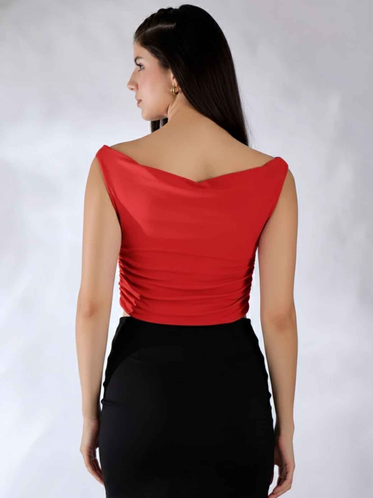 Uptownie Women's Stretchable Cotton Draped Crop Top | Red - L