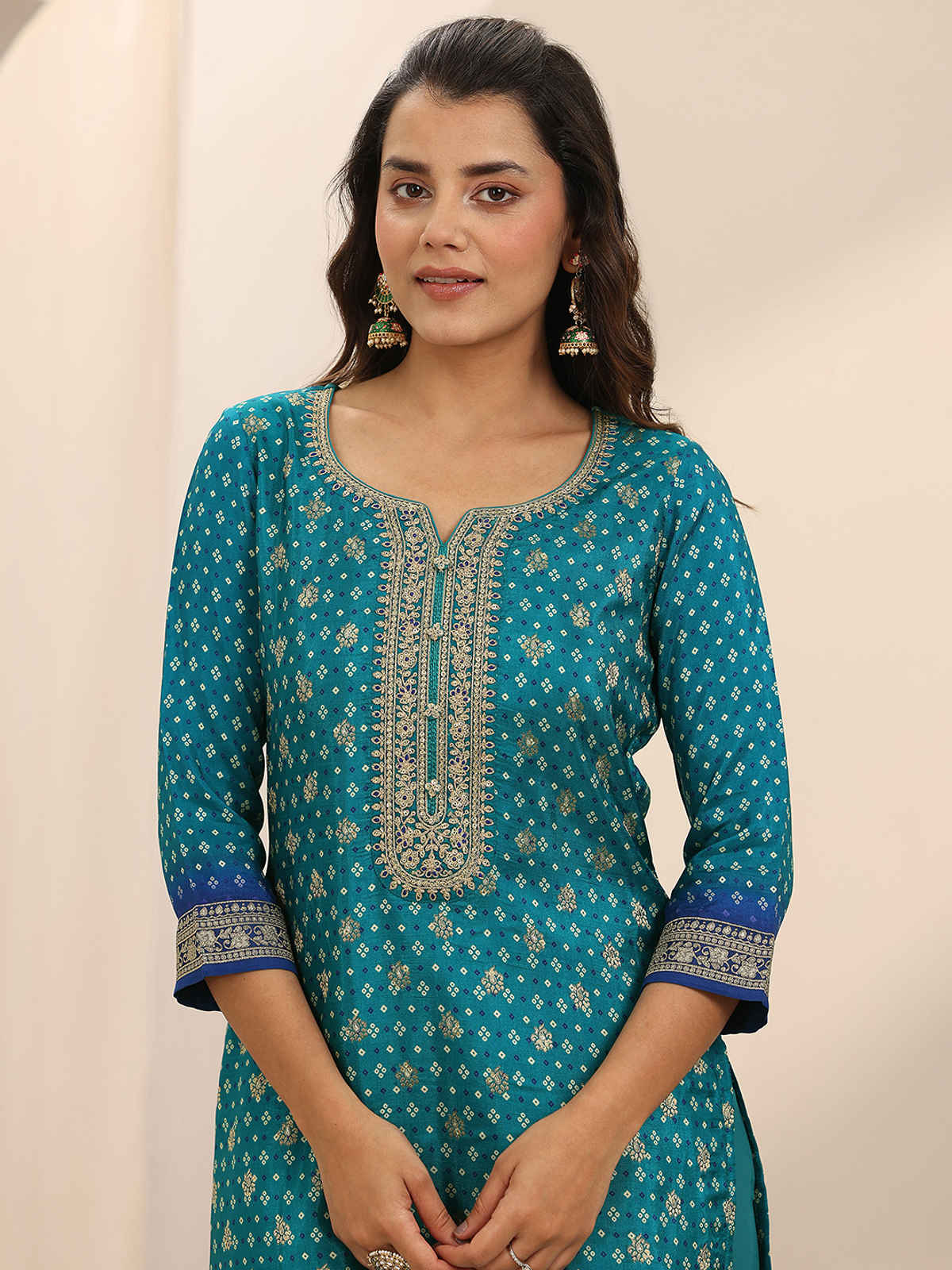 Libas Printed Silk Blend Straight Suit Set With Dupatta | 99269H | Blue - L