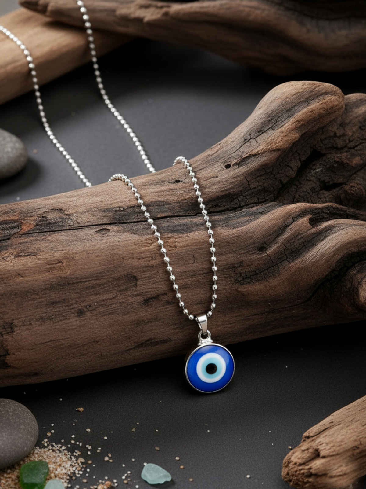 NVR Unisex Silver Evil Eye Pendant with Chain & Adjustable Evil Eye Bracelet Gift Combo
