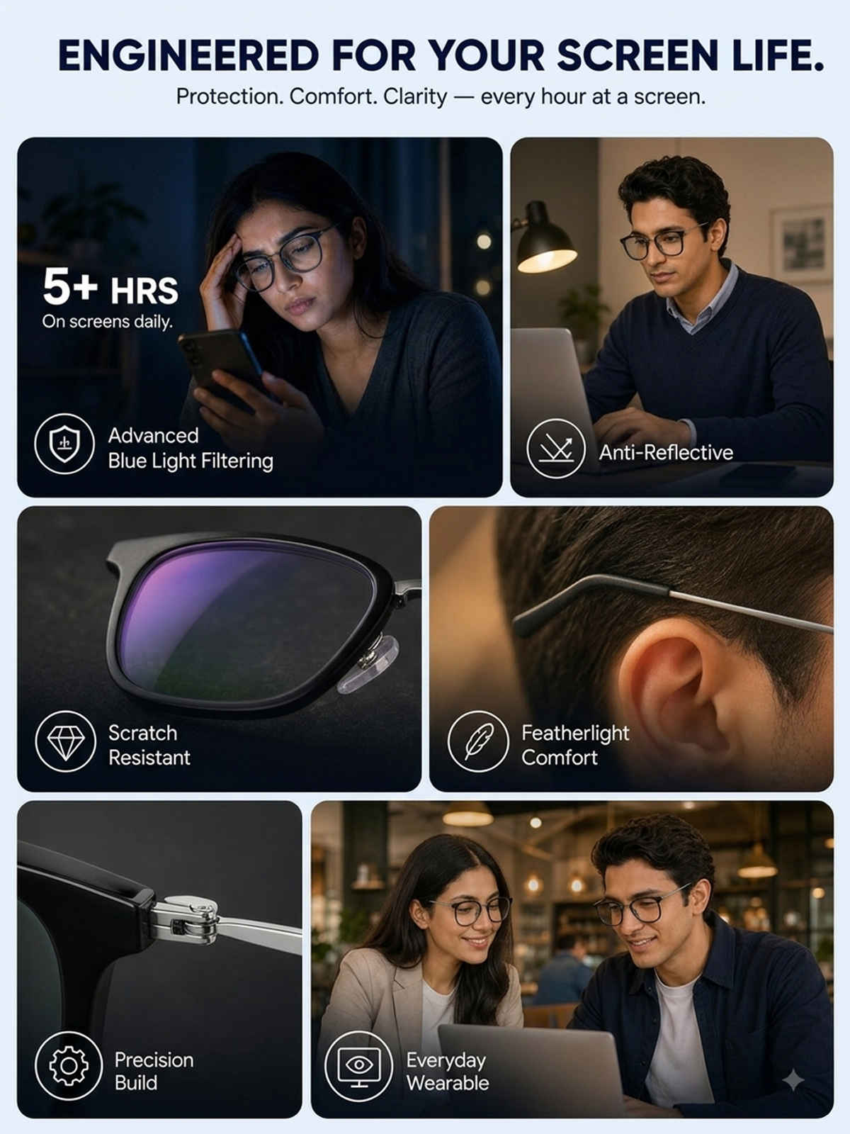 Lenskart Blu | Zero Power Computer Glasses | Blue Ray Protection | Square | Medium-136mm | Black