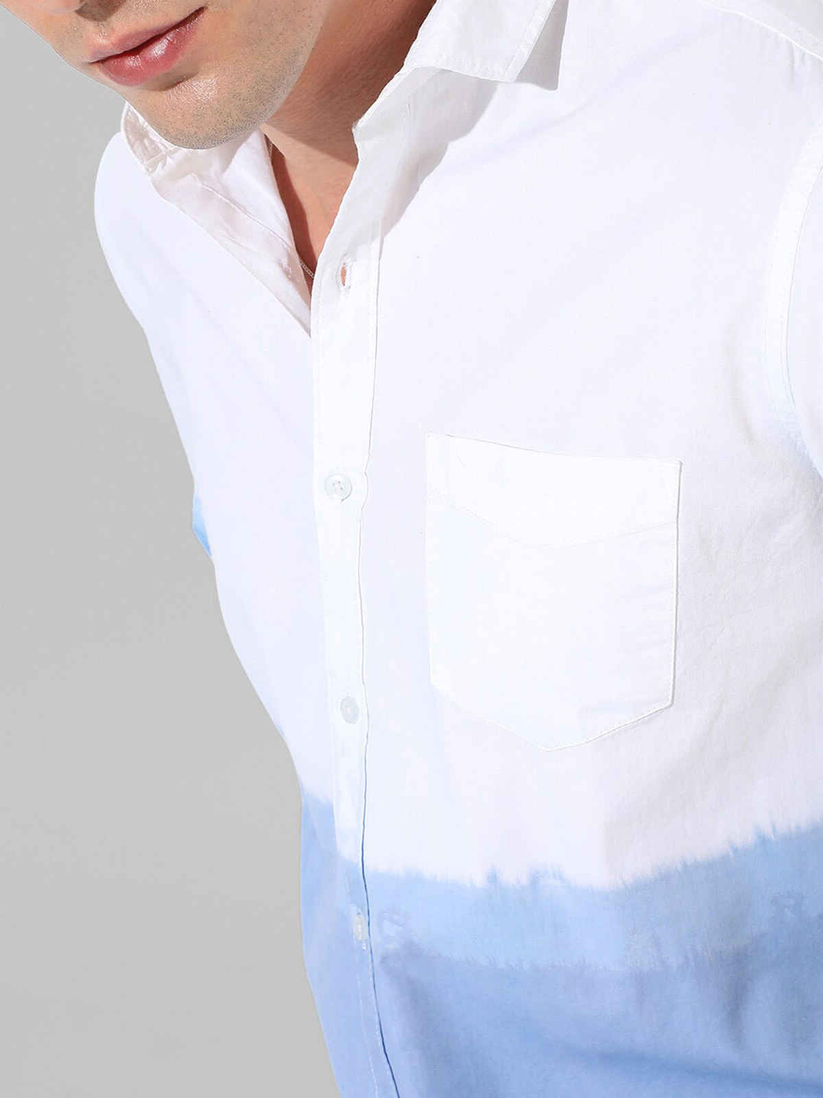 Campus Sutra Men's Contrast Ombre Shirt | White & Blue - S