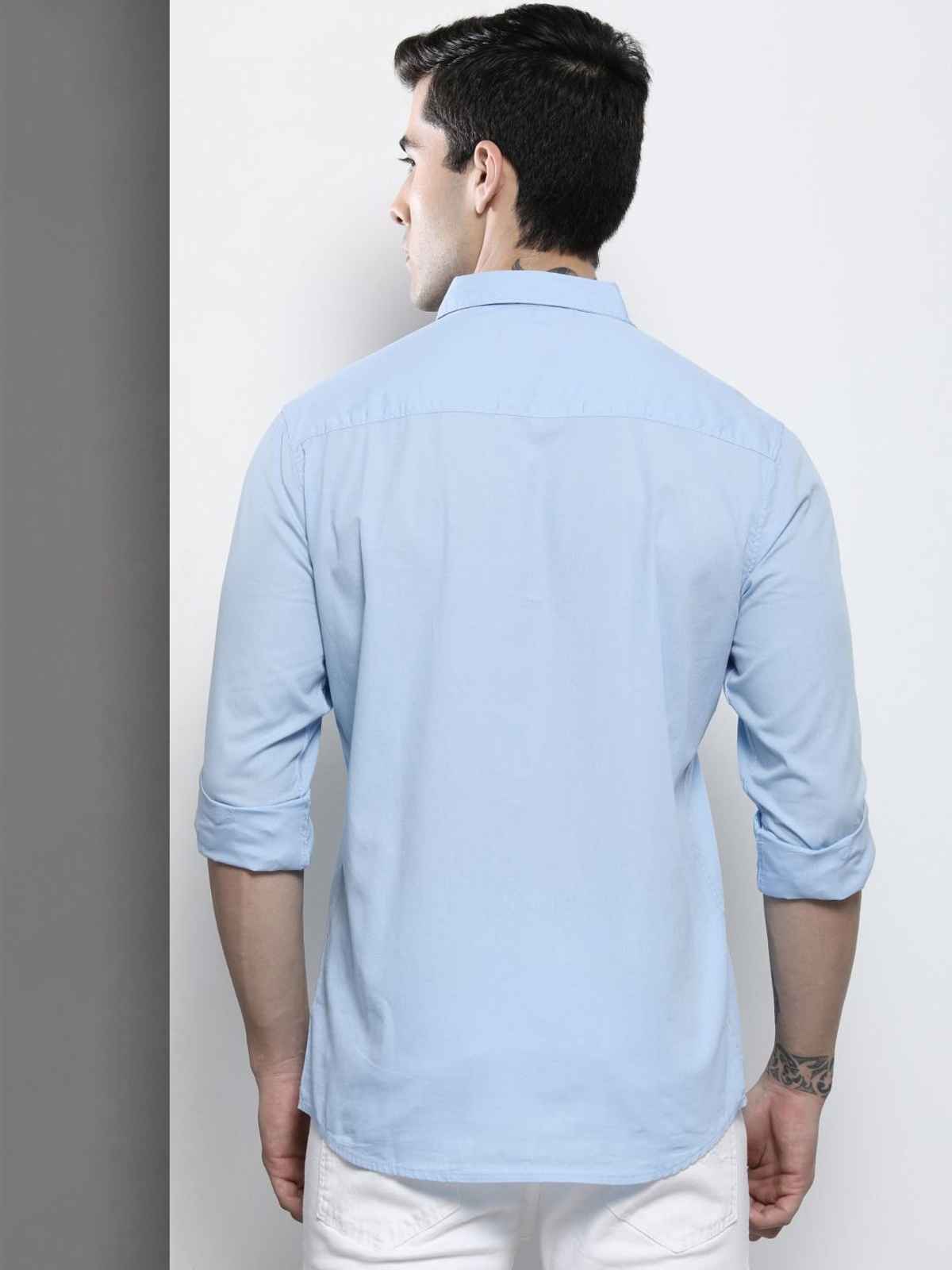 The Indian Garage Co Men's Slim Fit Solid Casual Shirt | Blue - M