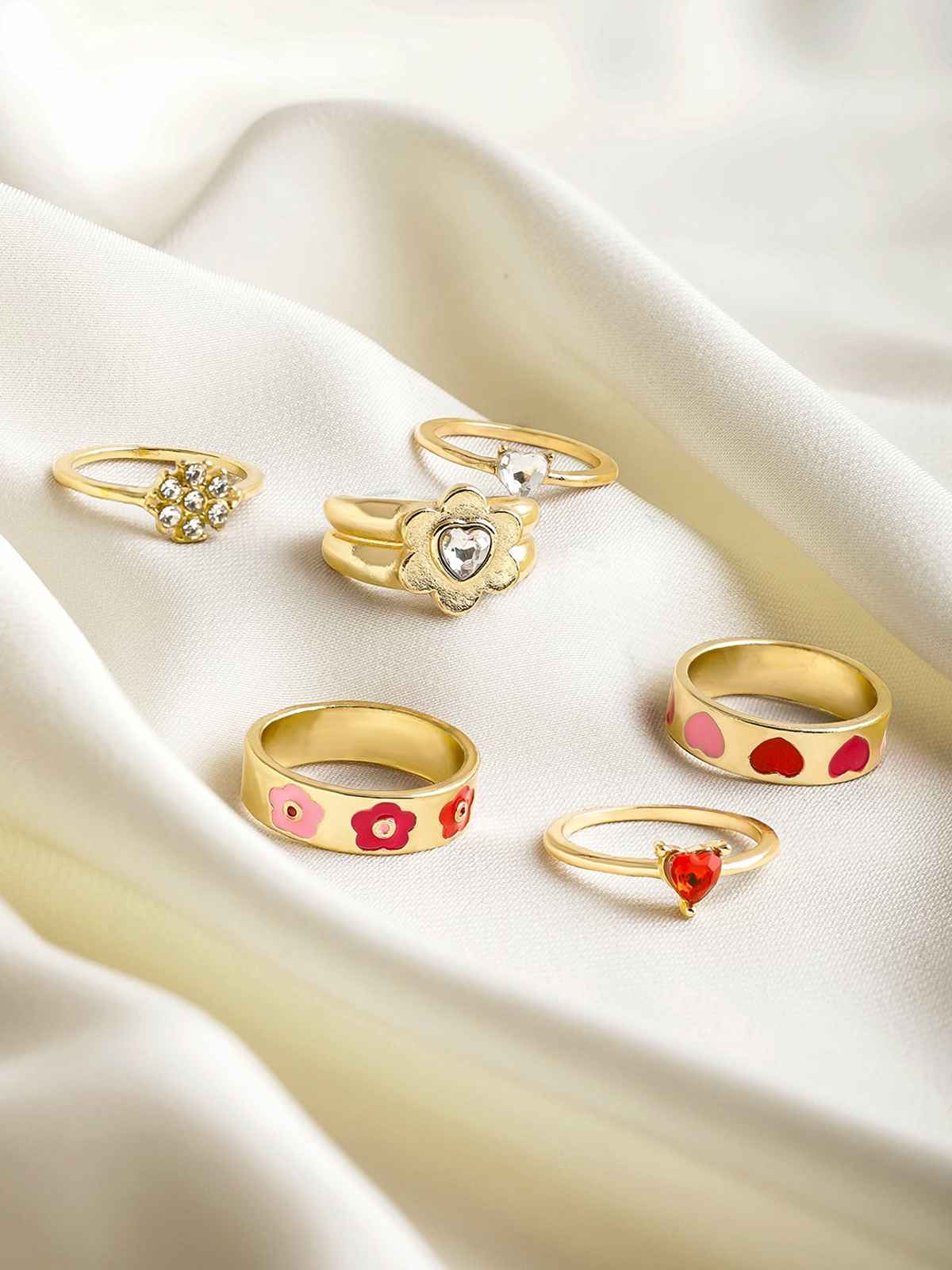 Rubans Set Of 6 Gold-Plated Cz-Studded Finger Rings