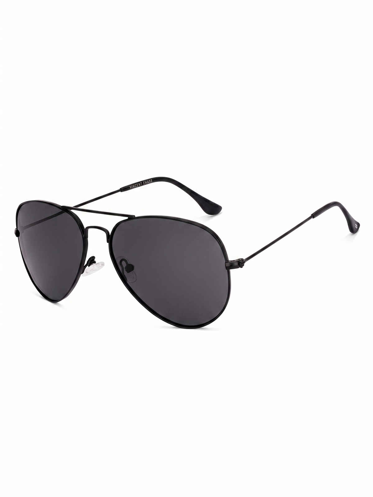 Vincent Chase By Lenskart Unisex Solid Metal Aviator Sunglasses | Black - M